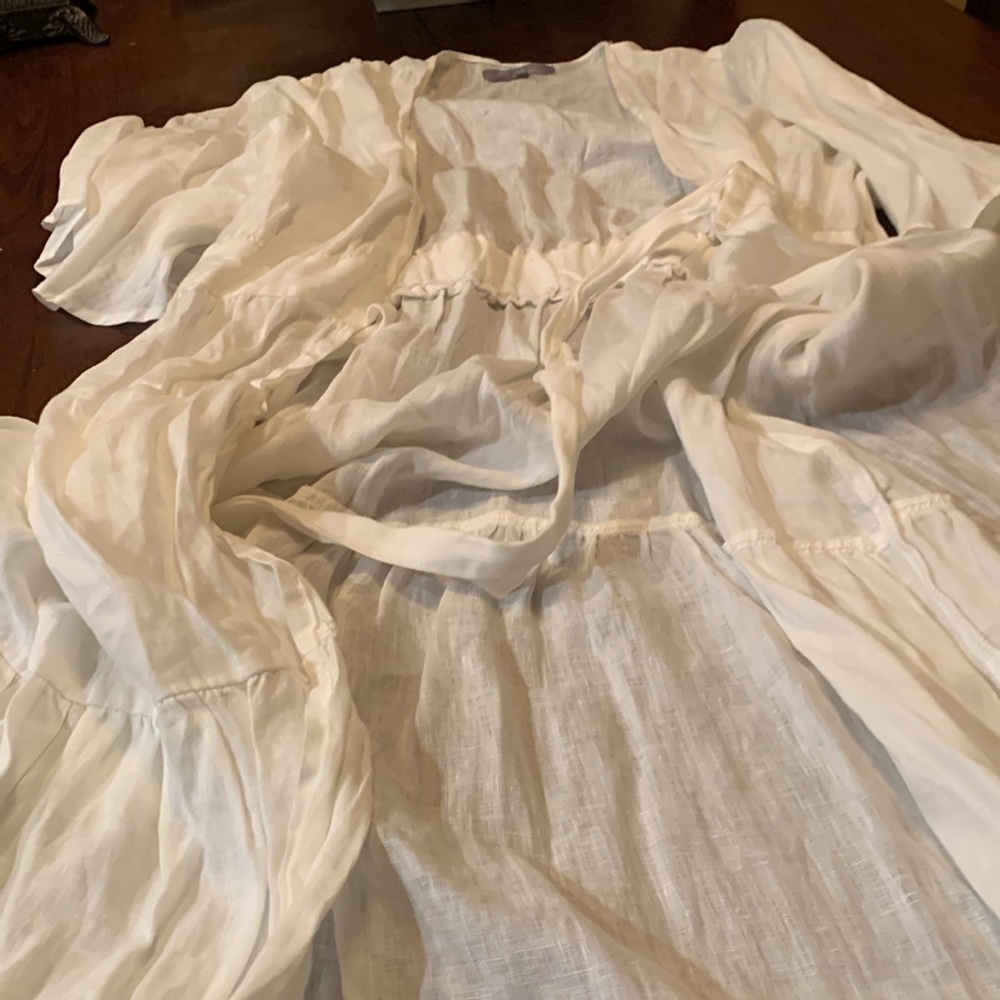 Brand name 100%Linen white stunning open in front dress/ cover up.New condition